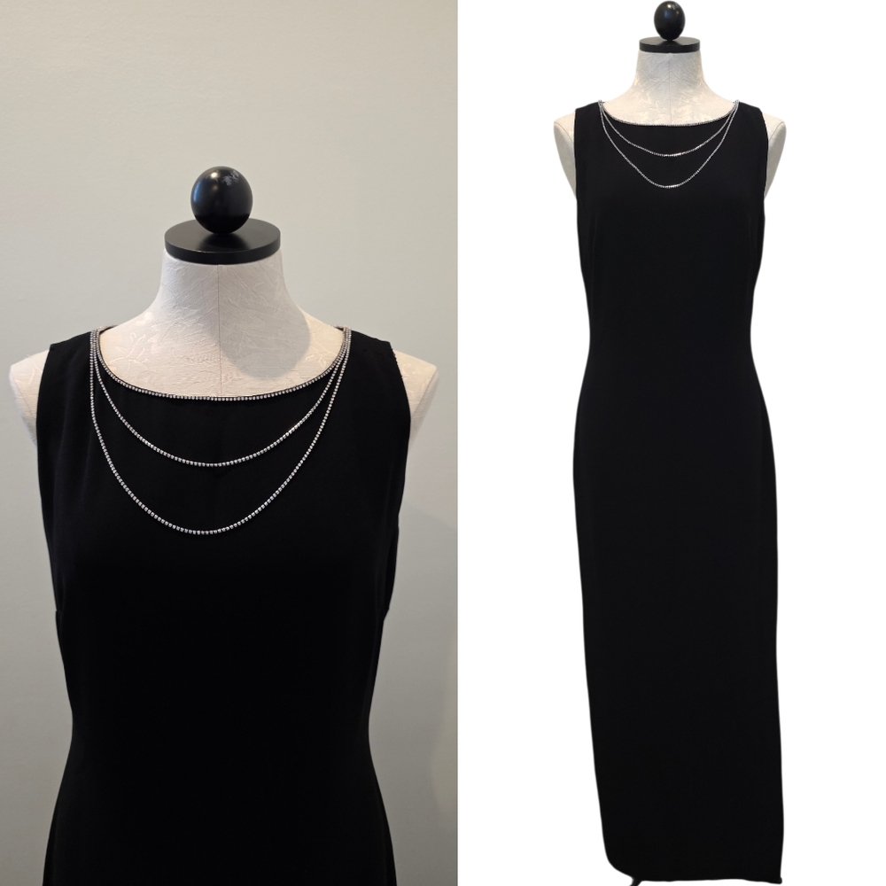 Ellen Tracy Linda Allard Vintage Rhinestone Embellished Maxi Formal Modest Dress - Picture 2 of 8